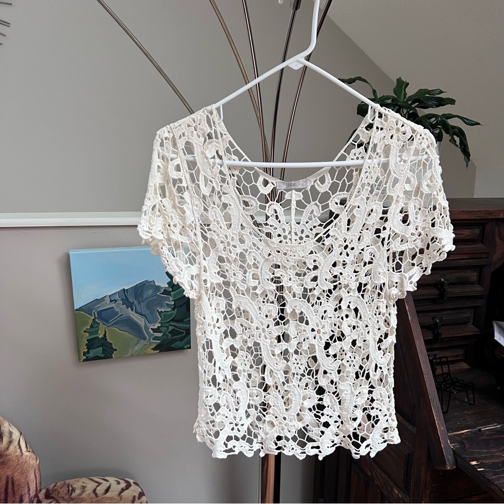 Elegant Cream Crochet Top